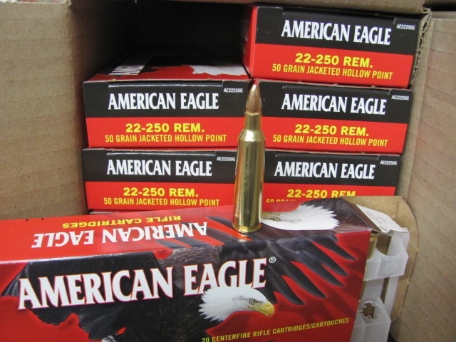 ... round box - 22-250 50 grain JHP Federal American Eagle Ammo - AE22250G