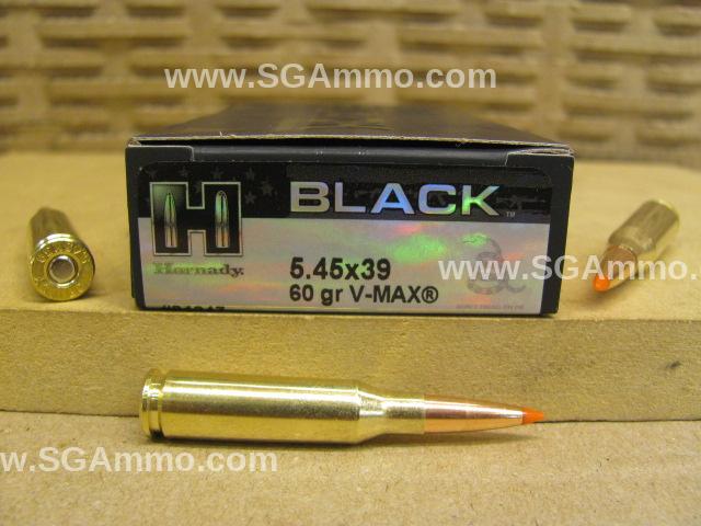 200 Round Case - 5.45x39mm 60 Grain V-Max Hornady Black Brass Cased Ammo -  81247