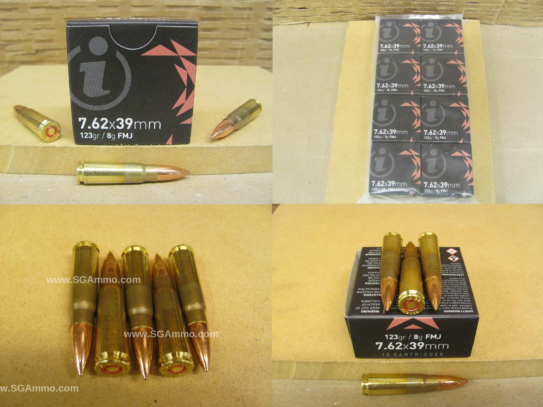 Igman Ammunition - 7.62x39 MM - 123 Grain Full Metal Jacket - 120 Rounds -  Brass Case