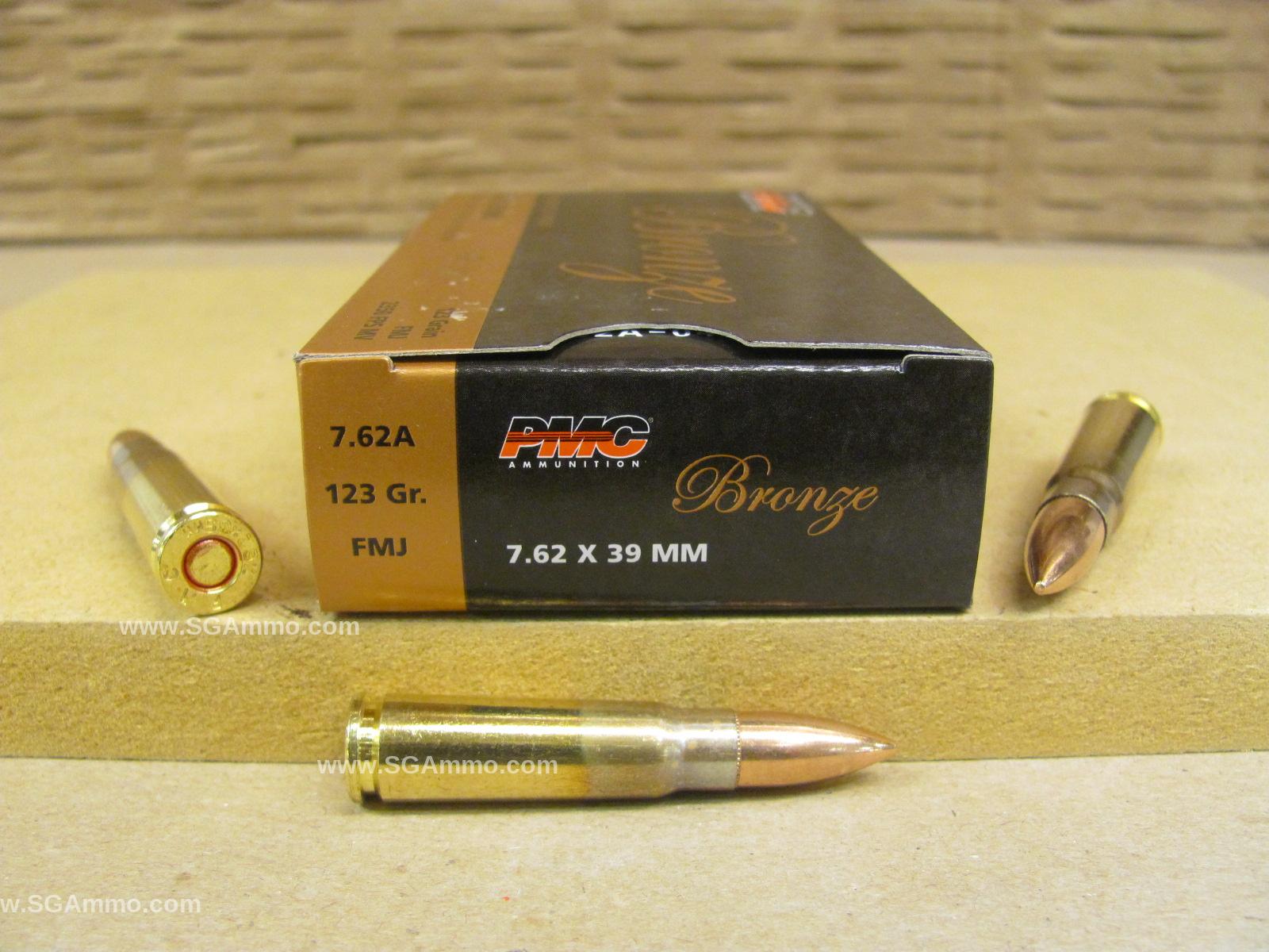 PMC 7.62x39mm Brass Case Ammo - 123 gr FMJ (7.62A) - 500 Rounds