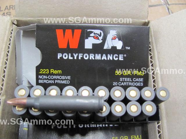 500 Rounds - 223 Rem 55 Grain FMJ Wolf PolyFormance or Military Classic Steel Case Ammo made by Barnaul 