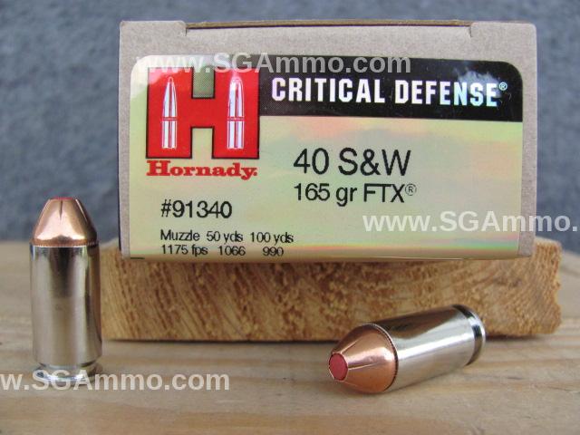 20 Round Box - 40 Cal SW Hornady Critical Defense 165 Grain FTX Hollow Point Ammo - 91340