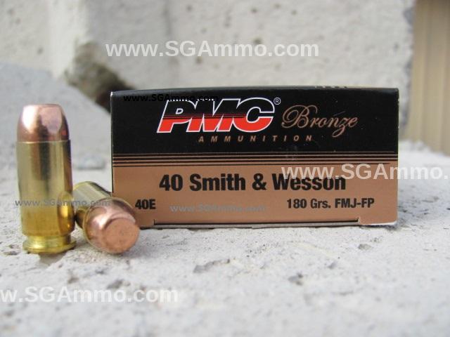 50 Round Box - 40 Cal PMC Bronze 180 Grain FMJ Target Ammo 40E