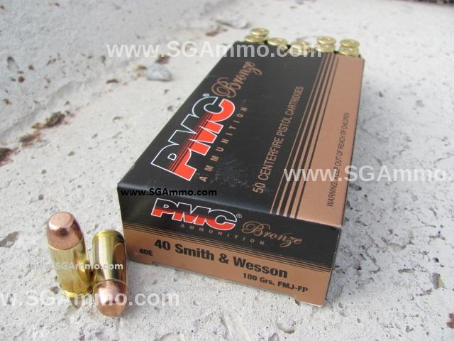 50 Round Box - 40 Cal PMC Bronze 180 Grain FMJ Target Ammo 40E