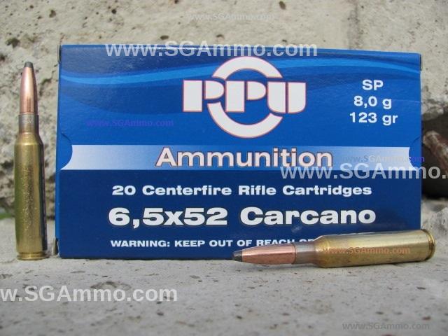 20 Round Box - 6.5x52 Carcano 123 Grain Soft Point Ammo by Prvi Partizan - PP6CS