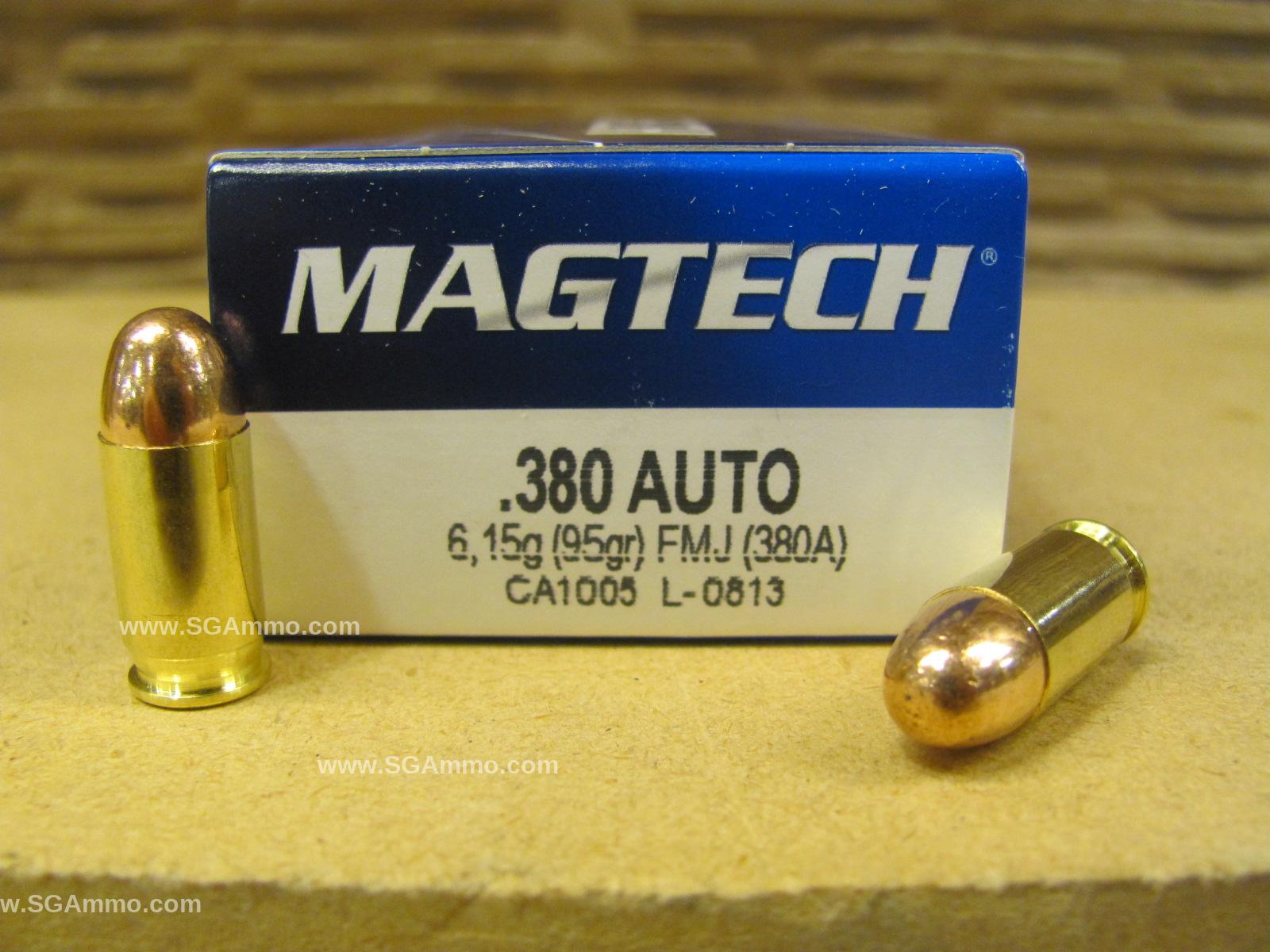 50 Round Box - 380 Auto 95 Grain FMJ Ammo by Magtech - 380A