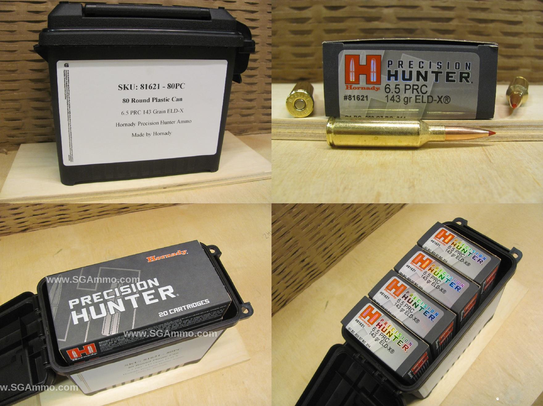 80 Round Plastic Can - 6.5 PRC 143 Grain ELD-X Hornady Precision Hunter Ammo - 81621 - Packed in Plastic Ammo Canister