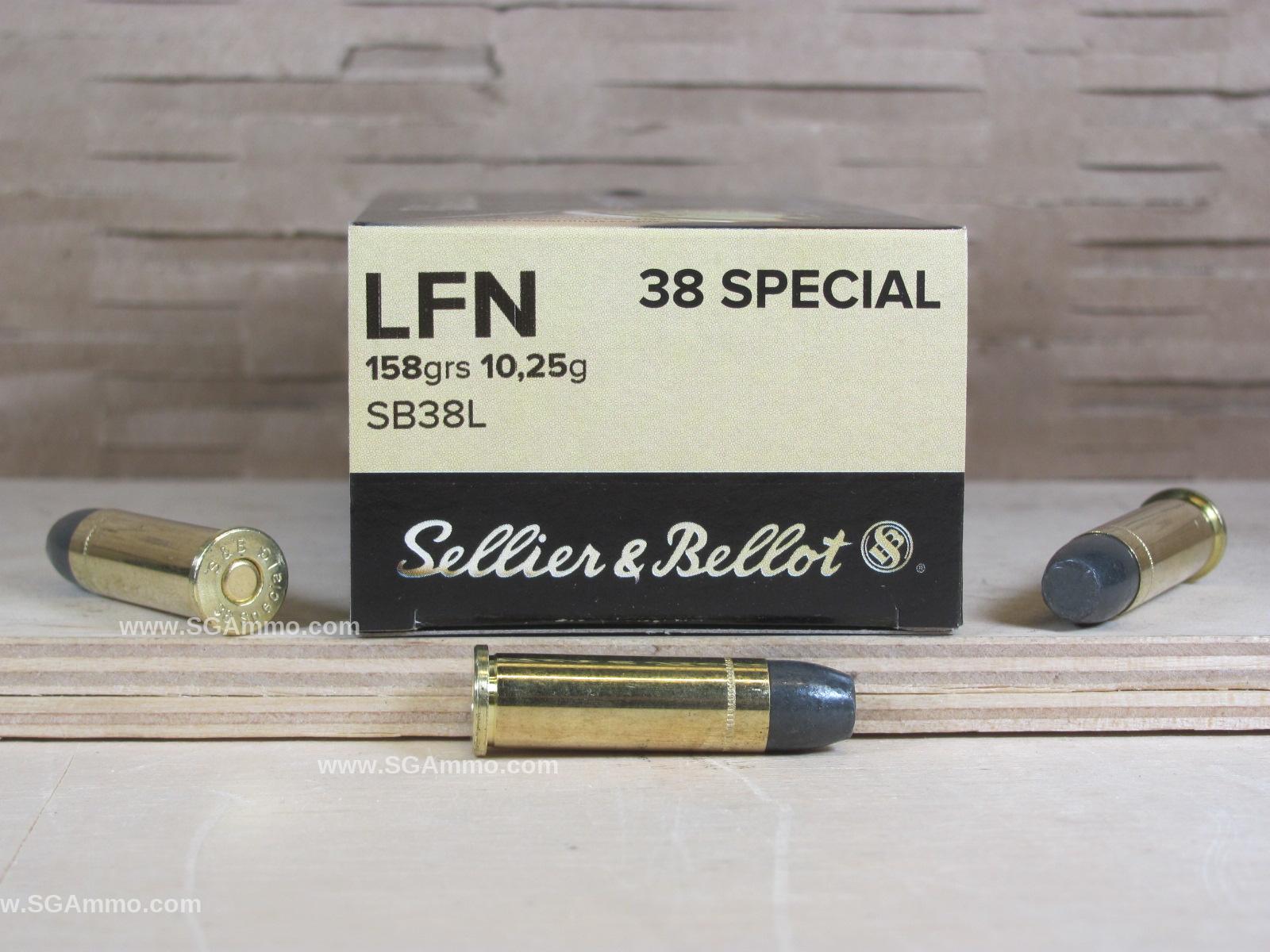 50 Round Box - 38 Special 158 Grain LFN Lead Bullet Ammo by Sellier Bellot - SB38L