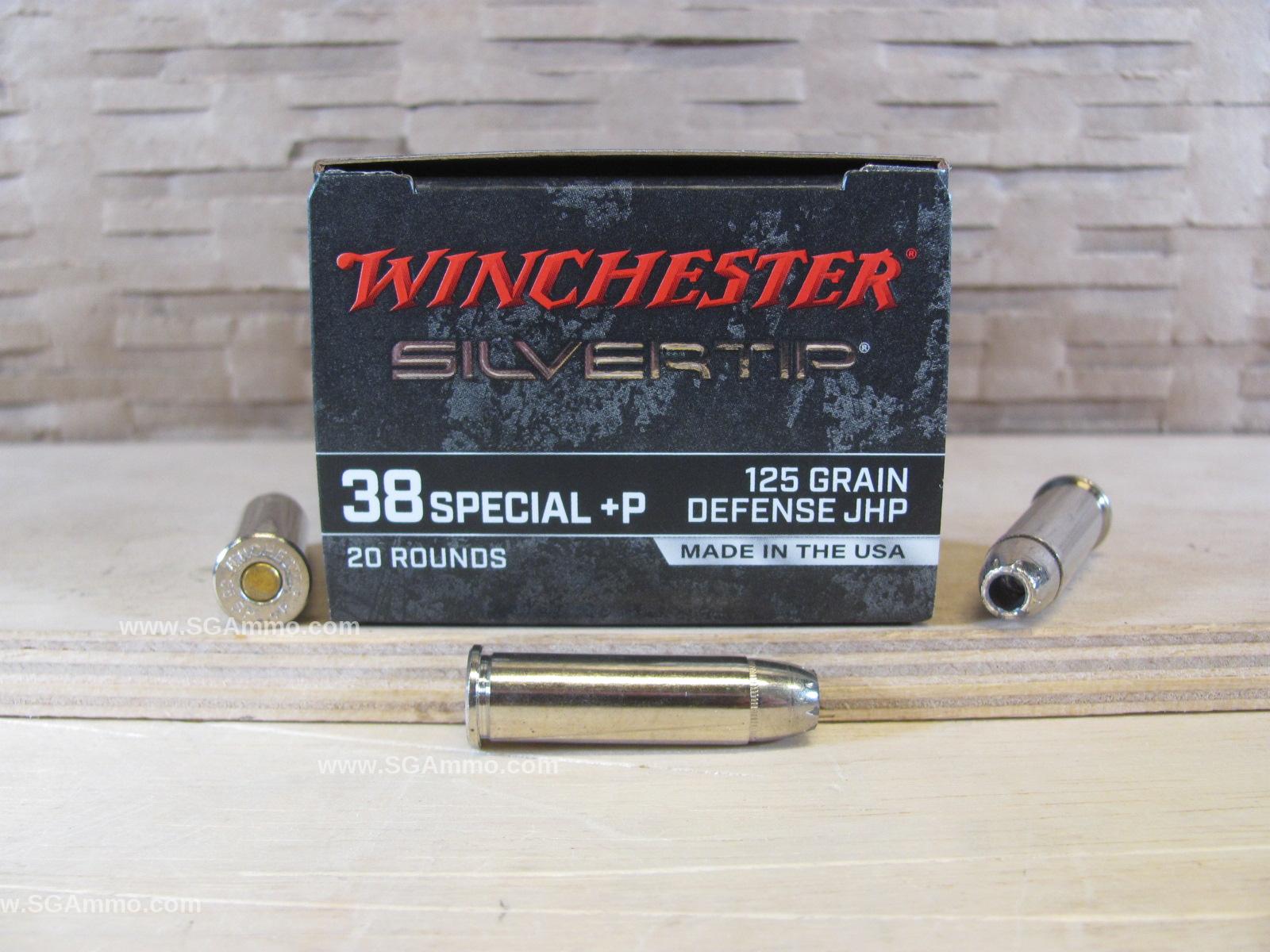 20 Round Box - 38 Special +P 125 Grain Defense JHP Winchester Silvertip Ammo - W38PST