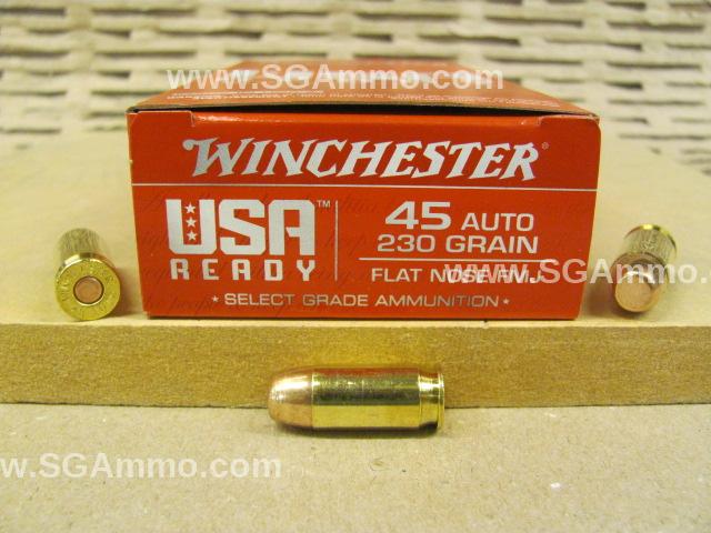 50 Round Box - 45 Auto 230 Grain Flat Nose FMJ Winchester Ammo - Red45