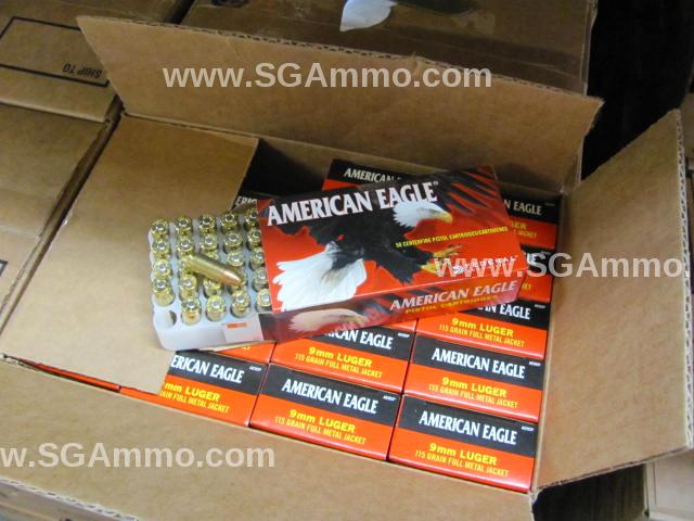 1000 Round Case - 9mm Luger Federal American Eagle 115 Grain FMJ Ammo - AE9DP