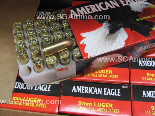 1000 Round Case - 9mm Luger Federal American Eagle 115 Grain FMJ Ammo - AE9DP