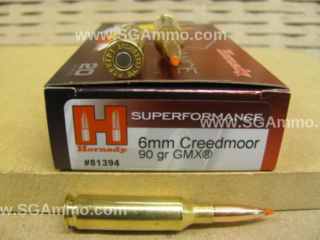 20 Round Box - 6MM Creedmoor 90 Grain Hornady GMX Superformance Ammo - 81394