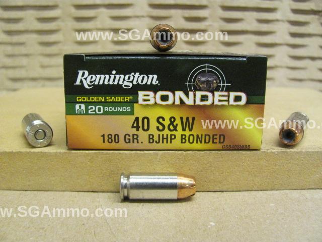 20 Round Box - 40 SW 180 Grain BJHP Remington Golden Saber Bonded Ammo - GSB40SWBB