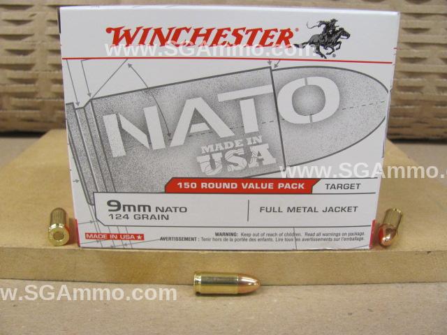 150 Round Value Pack - 9mm NATO Winchester 124 Grain FMJ Ammo - USA9NATO