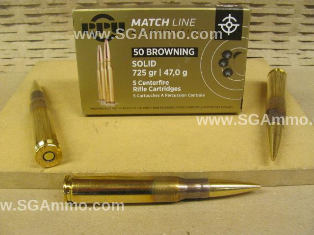 5 Round Box - 50 BMG Match Solid 725 Grain FMJ Prvi Partizan Ammo - PPM50