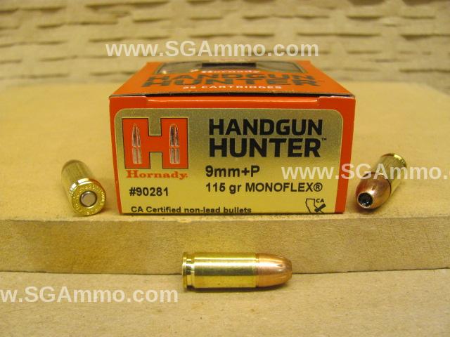 25 Round Box - 9mm Luger 115 Grain Monoflex +P Hornady Handgun Hunter Ammo - 90281 