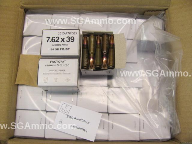 1000 Round Case - Russian 7.62x39 124 Grain FMJ BT - CORROSIVE PRIMER - Factory Remanufactured by Vympel