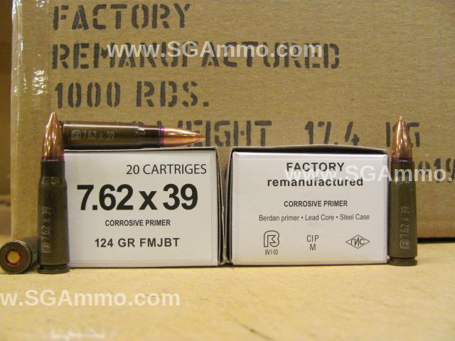 1000 Round Case - Russian 7.62x39 124 Grain FMJ BT - CORROSIVE PRIMER - Factory Remanufactured by Vympel