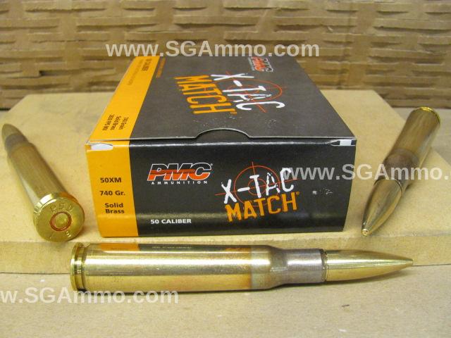 10 Round Box - 50 Cal 740 Grain Solid Brass PMC X-Tac Match Ammo - 50XM