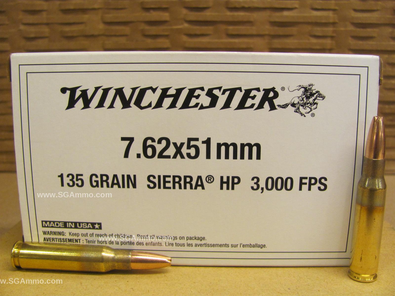 200 Round Case - 7.62x51mm 135 Grain Sierra HP Winchester Ammo - AU762135