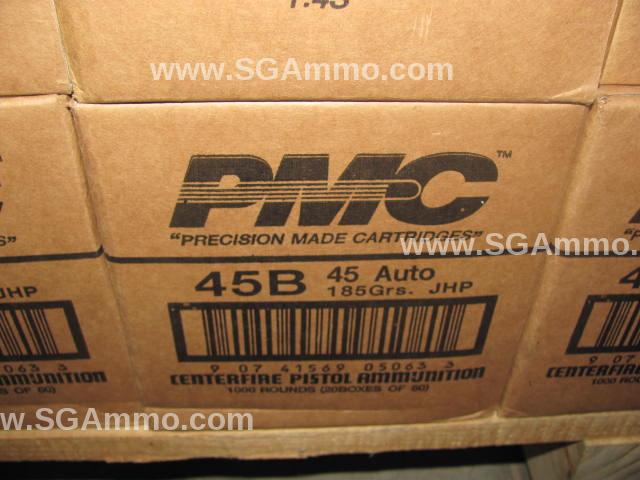 50 Round Box - 45 Auto / ACP PMC 185 Grain JHP Hollow Point Ammo - 45B