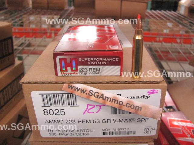 200 Round Case - 223 Rem 53 Grain V-Max Hornady Superformance Ammo - 8025
