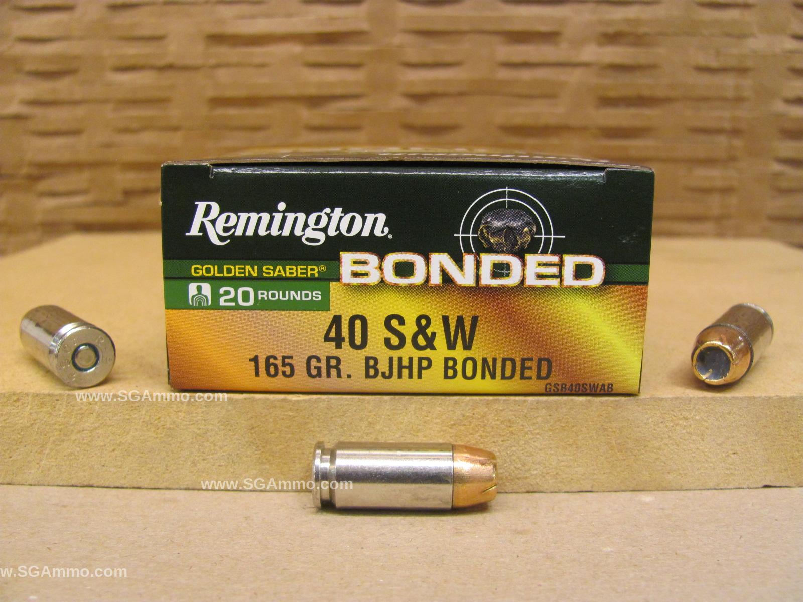 20 Round Box - 40 SW 165 Grain BJHP Bonded Hollow Point Remington Golden Saber Ammo - GSB40SWAB
