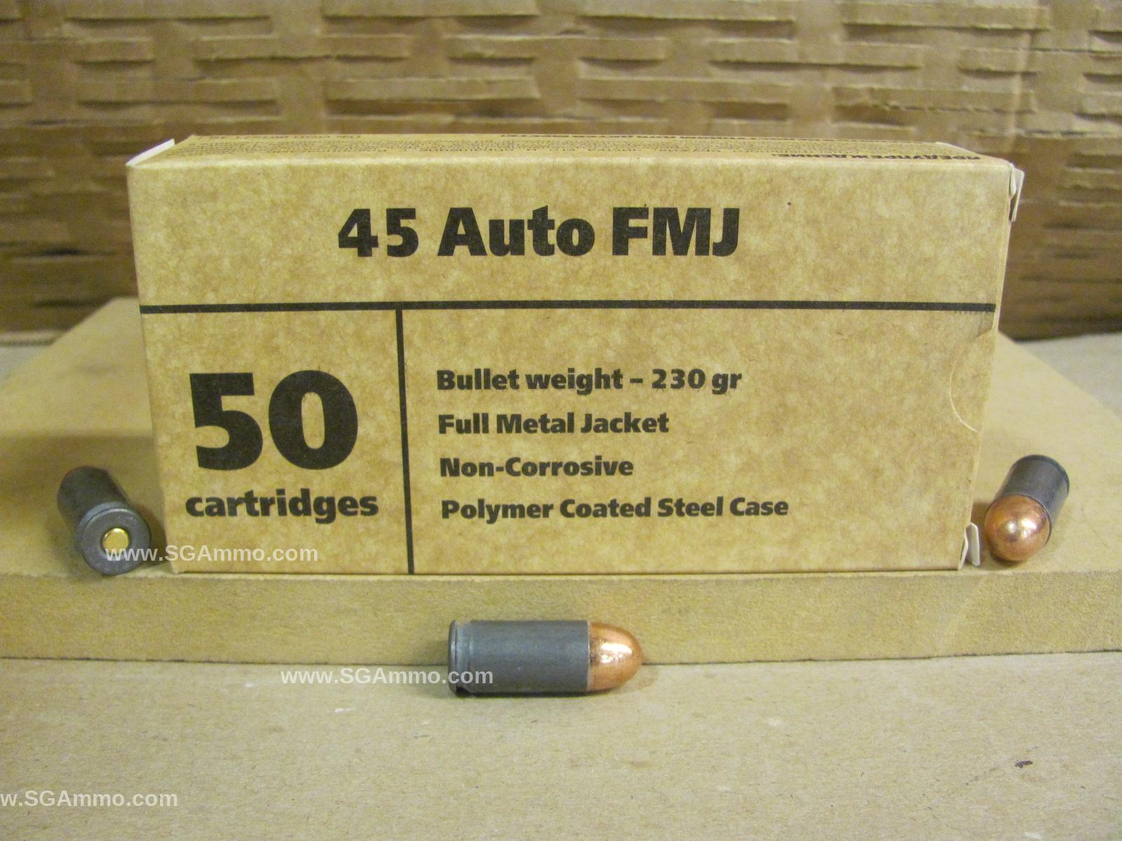 500 Round Case - 45 Auto 230 Grain FMJ Polymer Coated Steel Case Ammo Made by Barnaul in Russia