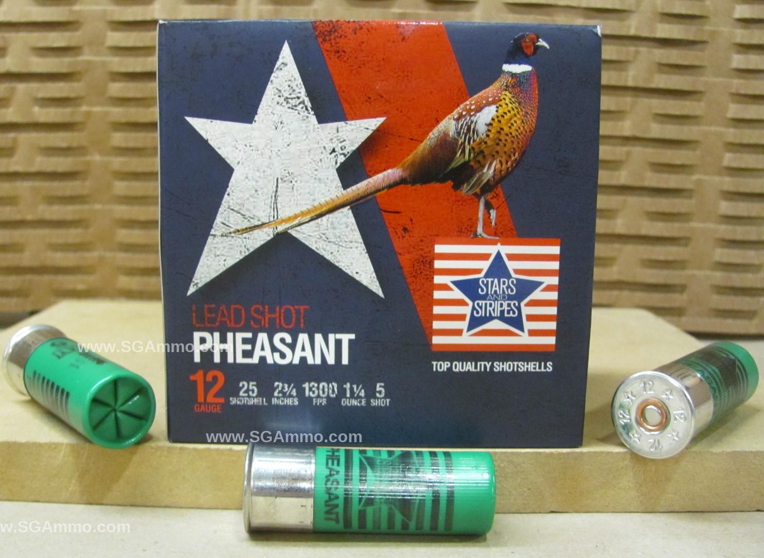 250 Round Case - 12 Gauge 2.75 Inch 1.25 Ounce Number 5 Lead Shot Pheasant Ammo by Stars and Stripes
