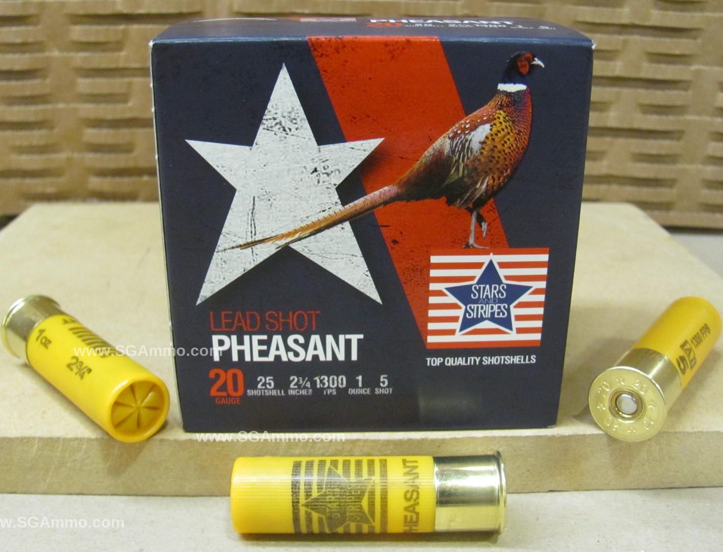 250 Round Case - 20 Gauge 2.75 Inch 1 Ounce Number 5 Lead Shot Pheasant Ammo by Stars and Stripes