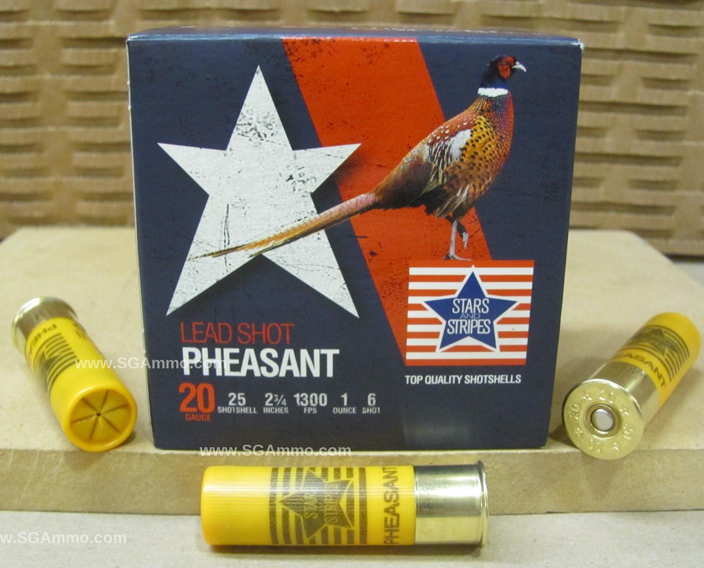 250 Round Case - 20 Gauge 2.75 Inch 1 Ounce Number 6 Lead Shot Pheasant Ammo by Stars and Stripes