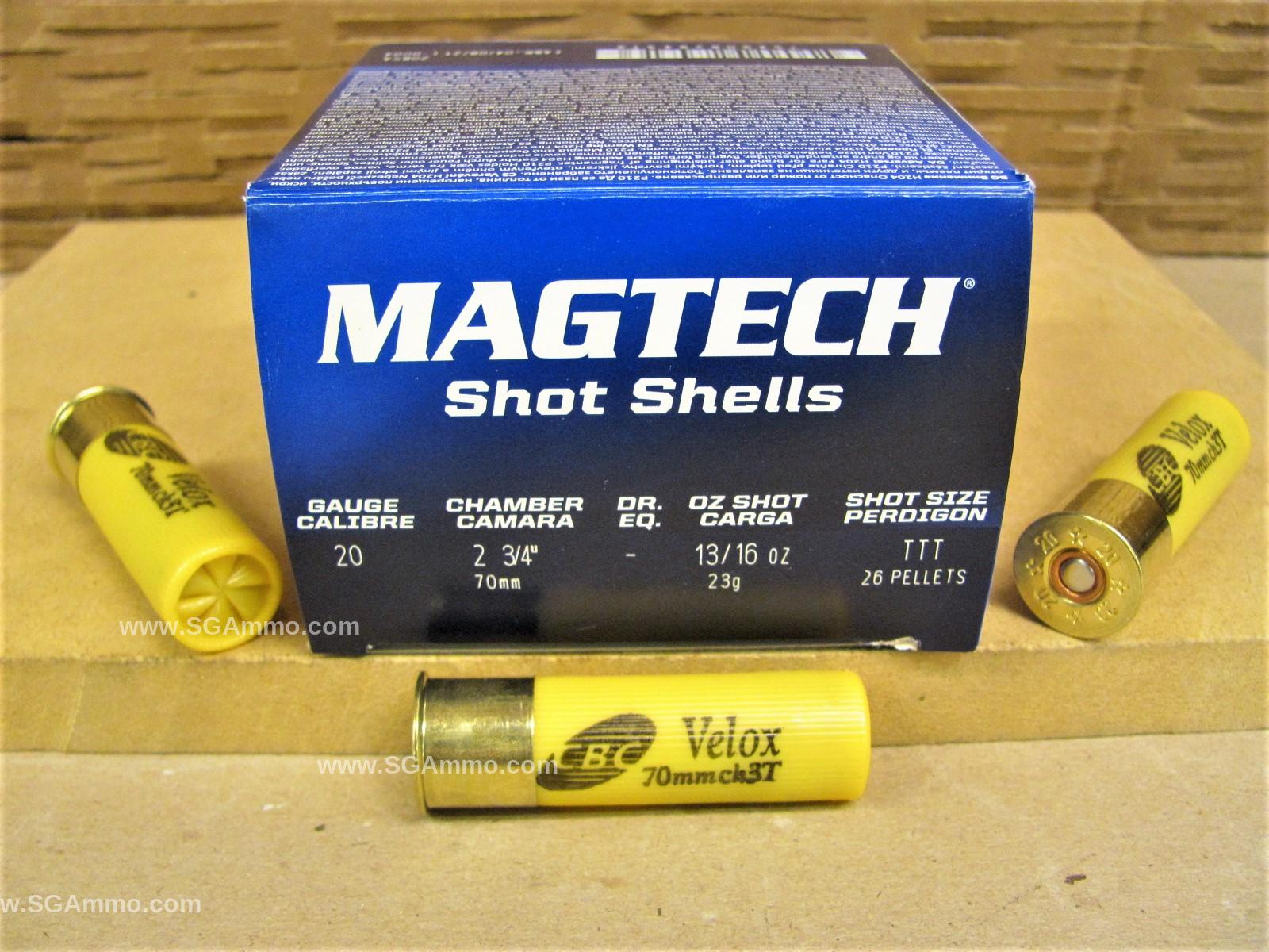 250 Round Case - 20 Gauge 2.75 Inch 13/16 Ounce TTT / F (0.22 Inch) Shot Magtech Shot Shell Ammo - 20BSA
