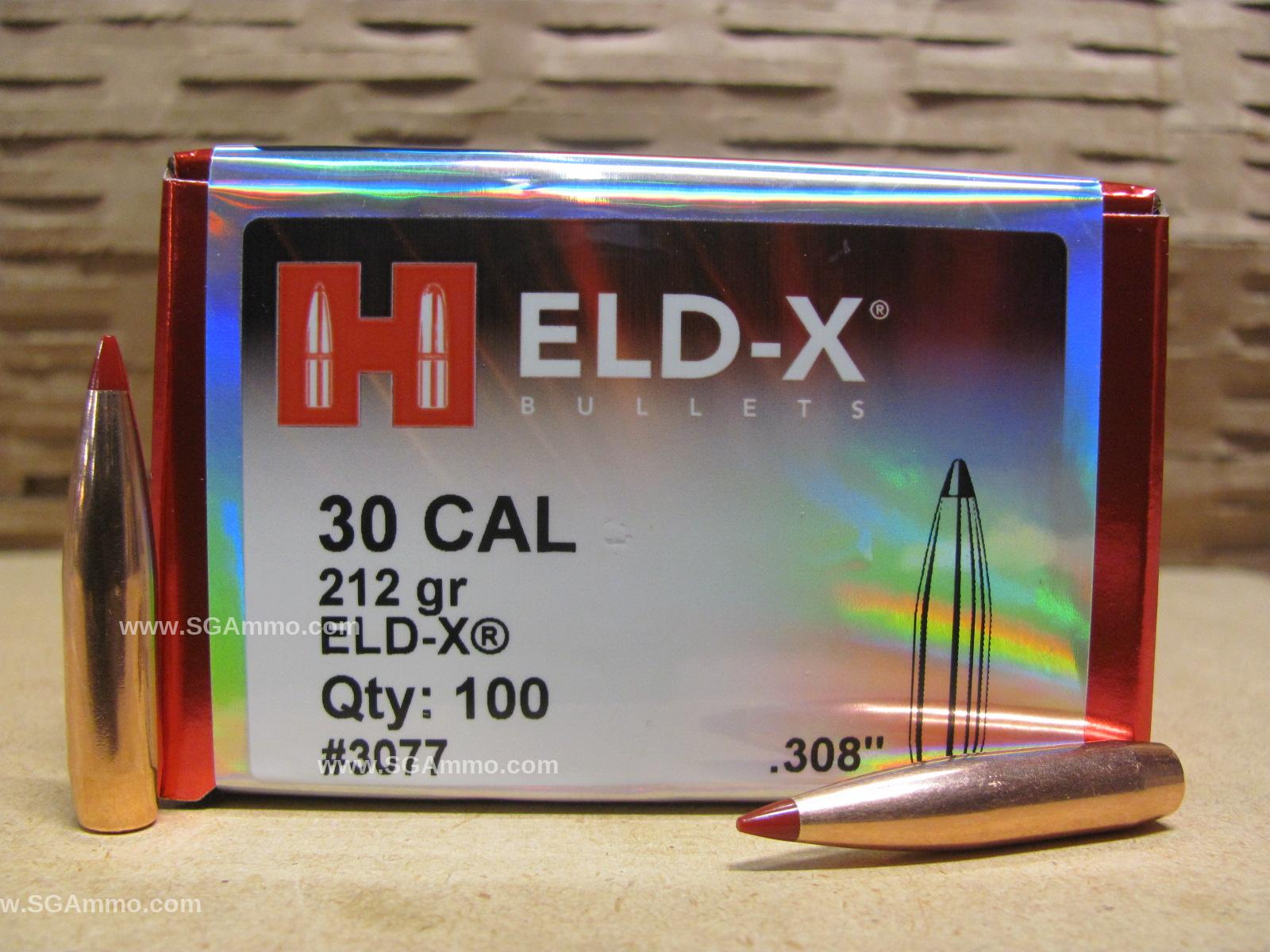 100 Count Box - 30 Cal 212 Grain ELD-X Projectile For Handloading .308