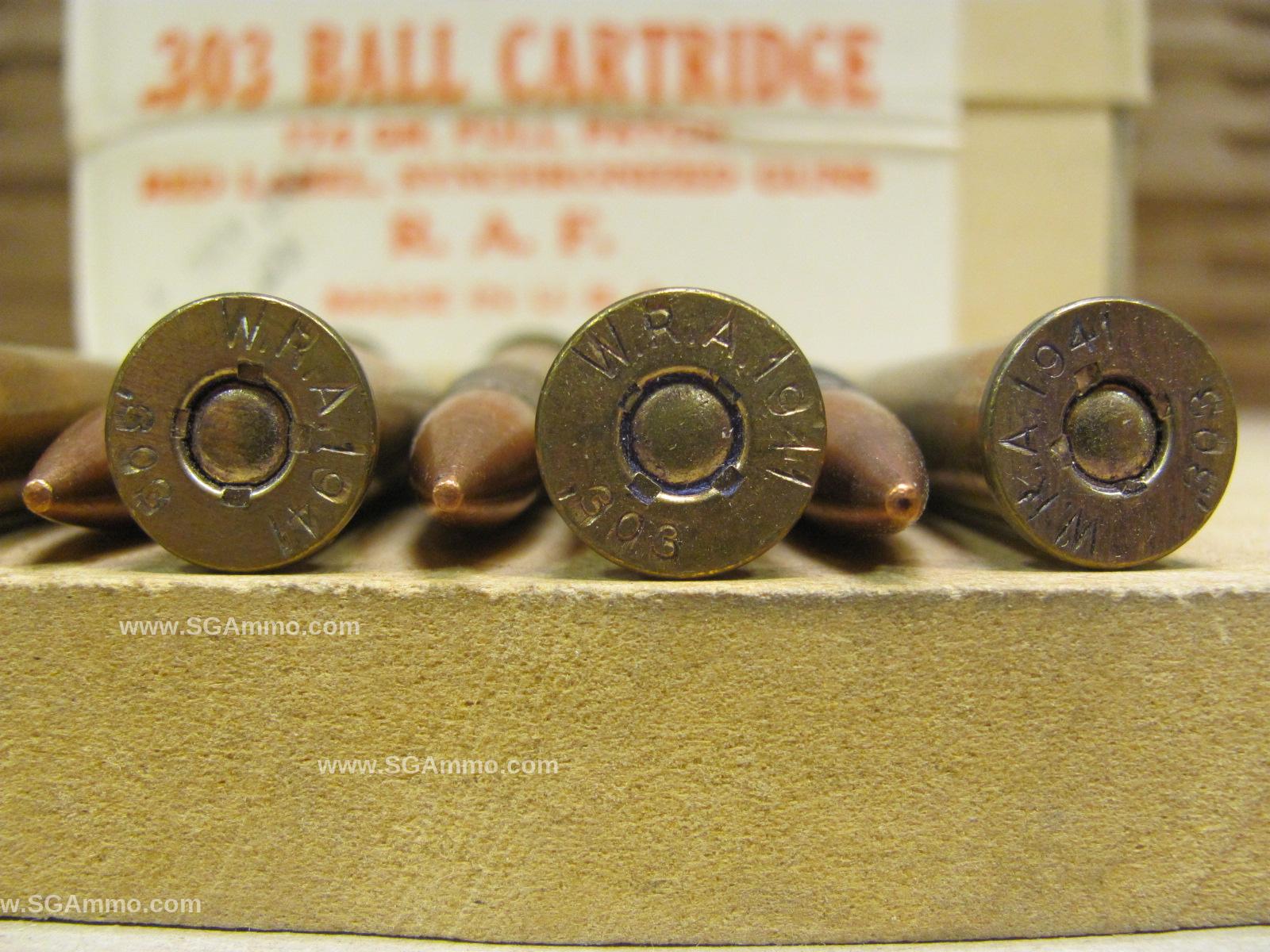 100 Round Pack - 303 British 174 Grain Full Patch (FMJ) Type Ball R.A.F Ammo Winchester WW2 Era Surplus Ammo - Sold AS-IS - For Collectors