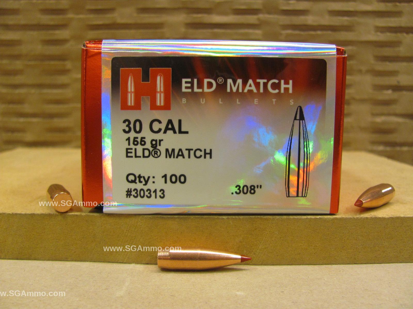 100 Count Box - 30 Cal 155 Grain ELD Match Projectile For Handloading .308