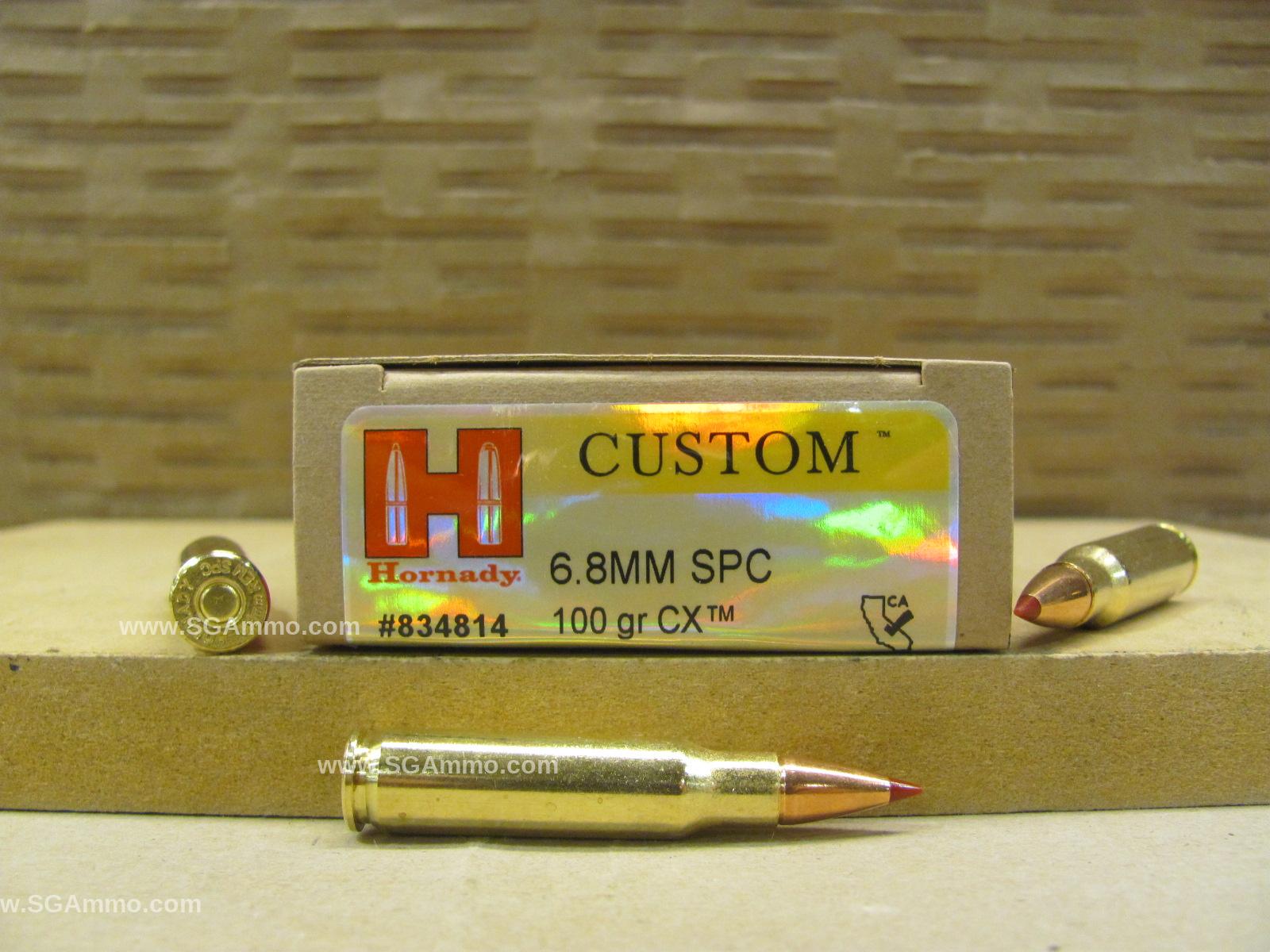 200 Round Case - 6.8mm SPC 100 Grain CX Hornady Custom Ammo - 834814