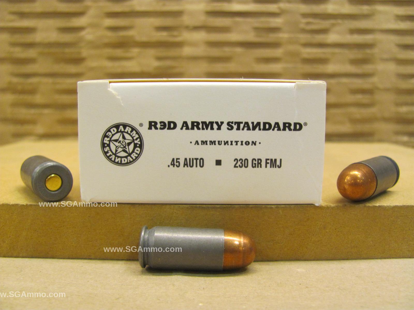 50 Round Box - 45 Auto 230 Grain FMJ Red Army Standard Steel Case Ammo - AM3262
