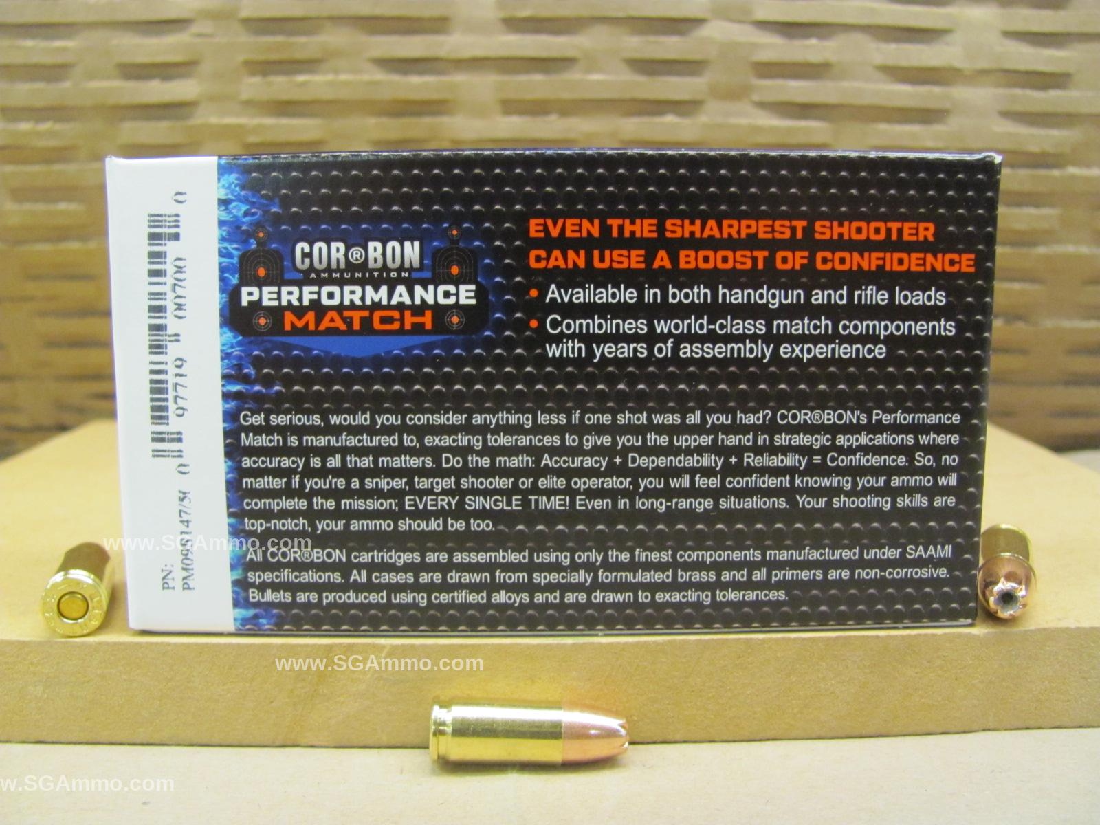 50 Round Box - 9mm Luger 147 Grain Jacketed Hollow Point Subsonic Corbon Performance Match Ammo - PM09S14750
