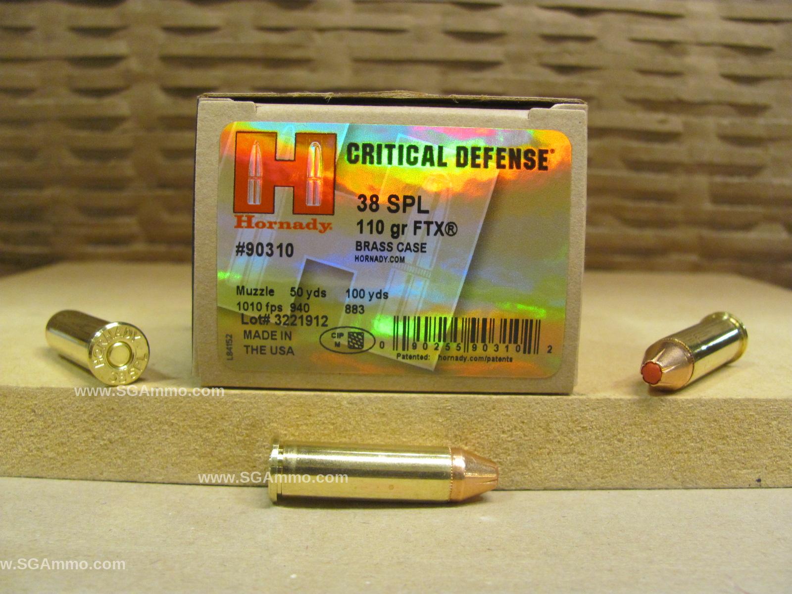 25 Round Box - 38 Special Hornady Critical Defense 110 Grain FTX Ammo - 90310