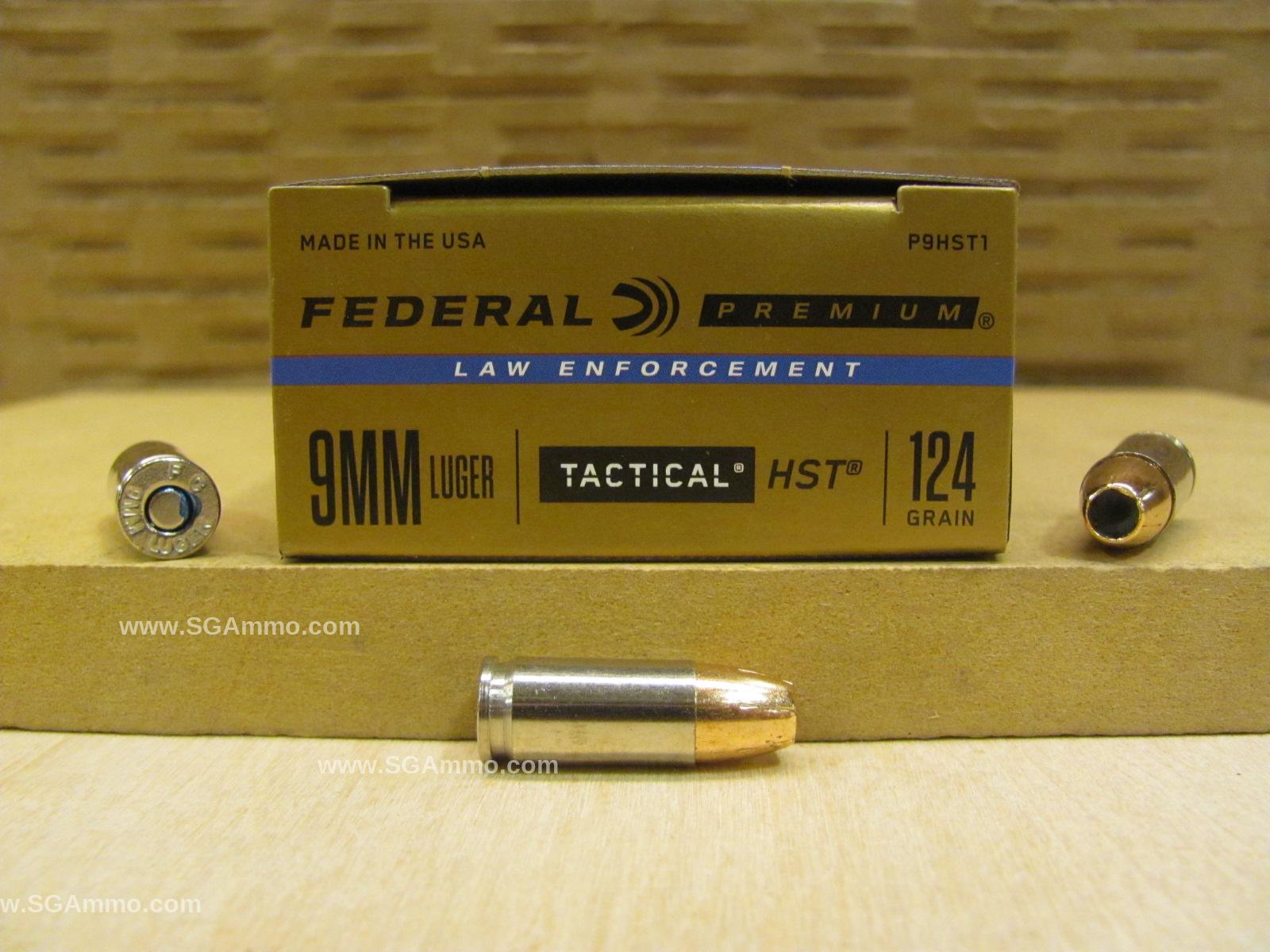 50 Round Box - 9mm Luger Federal HST 124 Grain Hollow Point LE Ammo - P9HST1