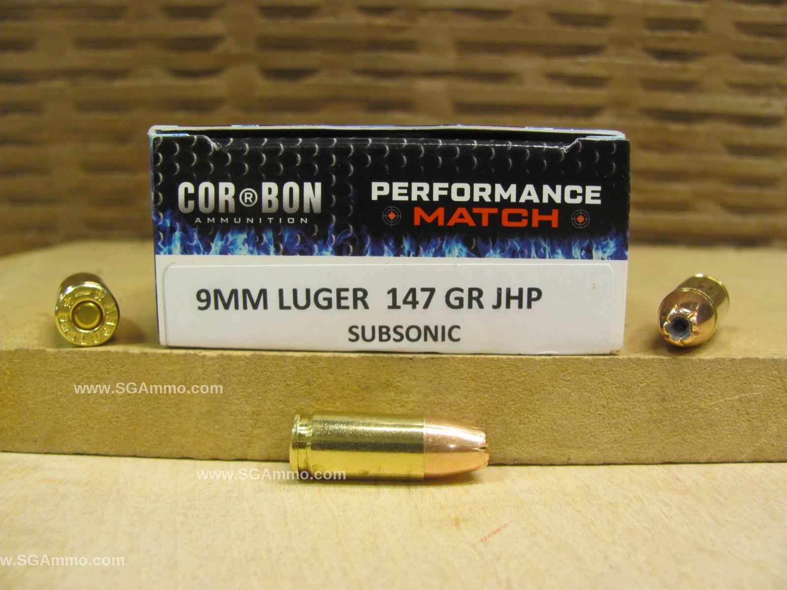 500 Round Can - 9mm Luger 147 Grain JHP Subsonic Corbon Performance Match Ammo - Packed in M19A1 Canister