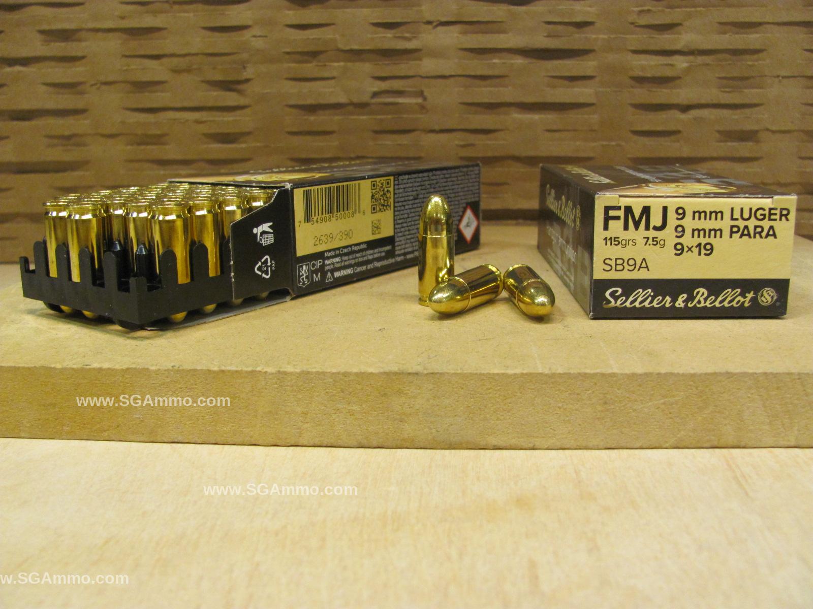 500 Round Can - 9mm Luger Sellier Bellot 115 Grain FMJ Brass Case Ammo - SB9A - Packed in M19A1 Canister