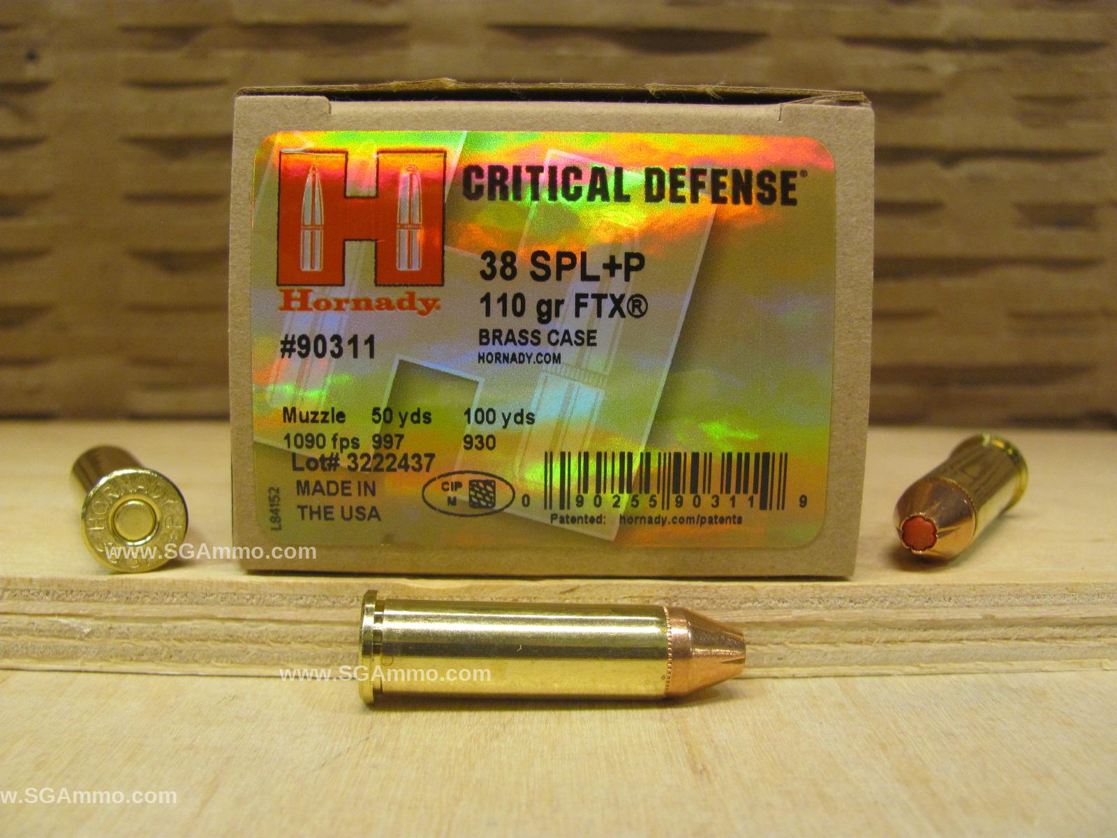 250 Round Case - 38 Special +P Hornady Critical Defense 110 Grain FTX Ammo - 90311