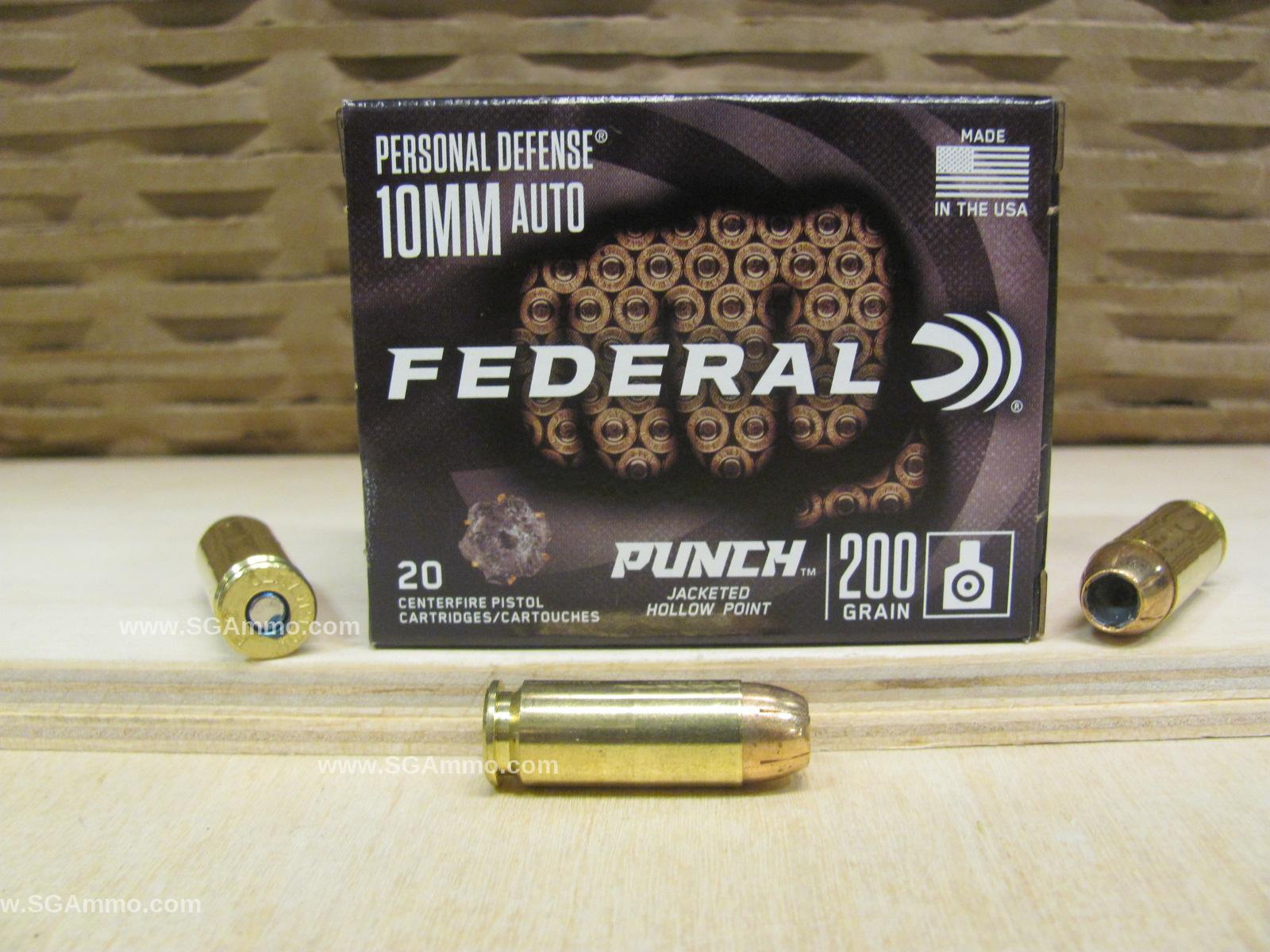 200 Round Case - 10mm Auto 200 Grain Jacketed Hollow Point Federal Punch Ammo - PD10P1