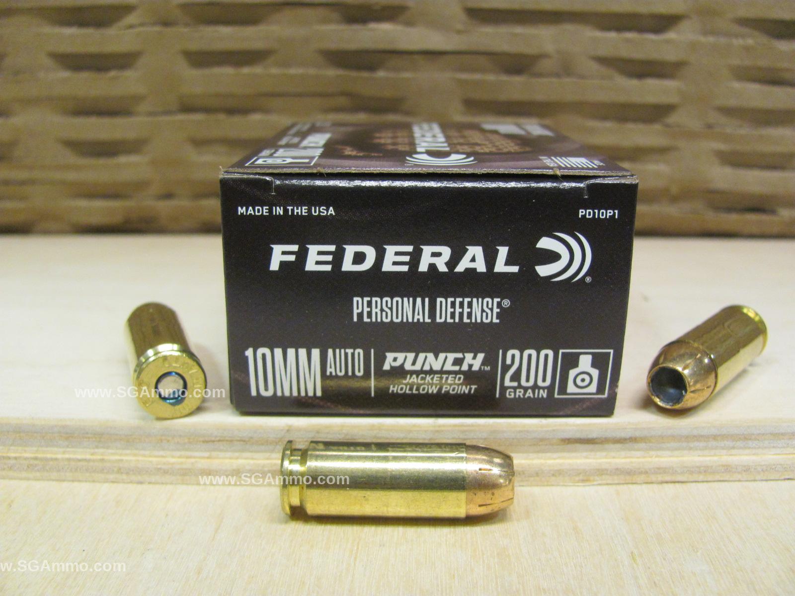 200 Round Case - 10mm Auto 200 Grain Jacketed Hollow Point Federal Punch Ammo - PD10P1