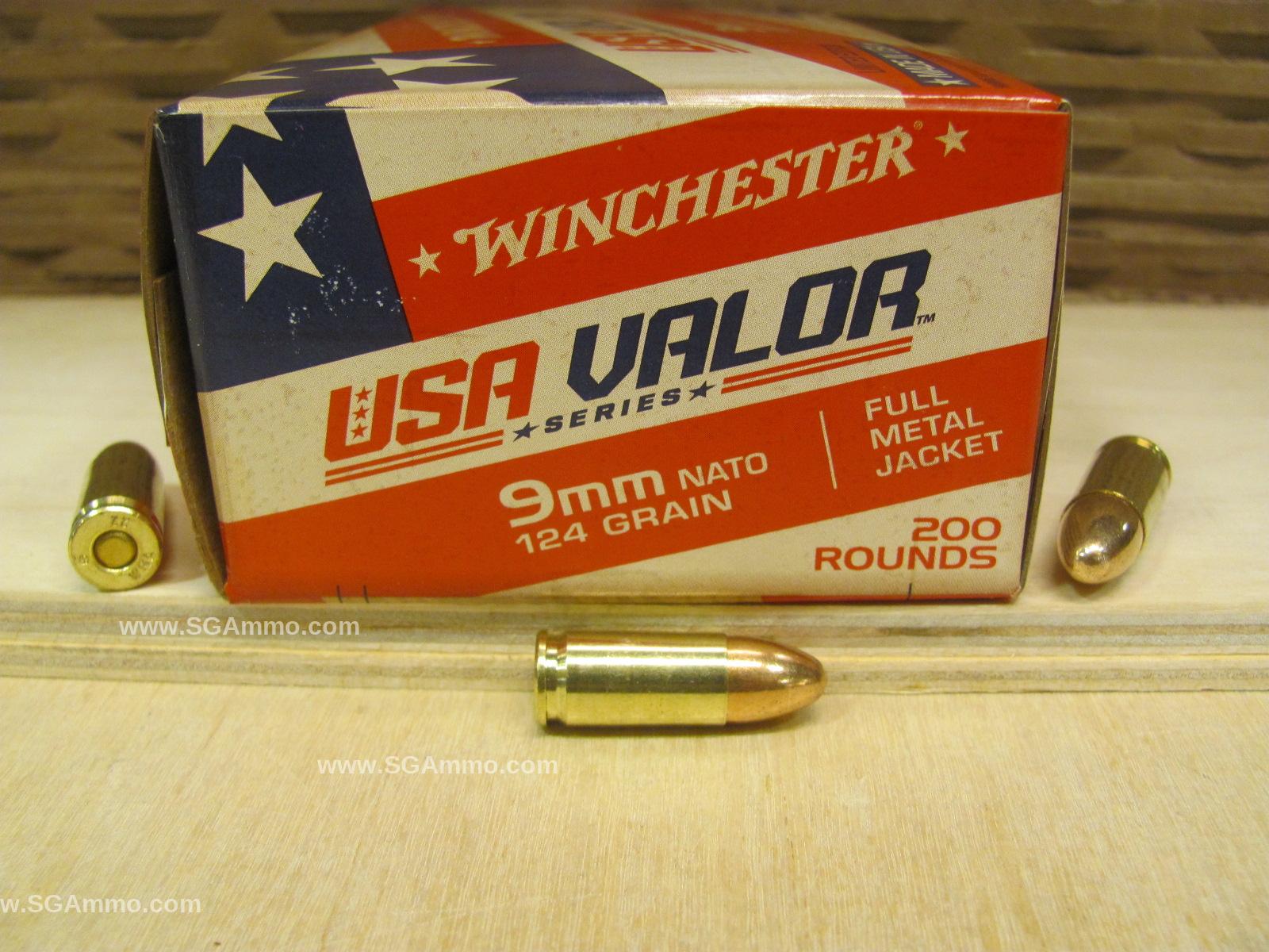 1000 Round Case - 9mm NATO 124 Grain FMJ Winchester Valor Series Ammo - USA9NATOW