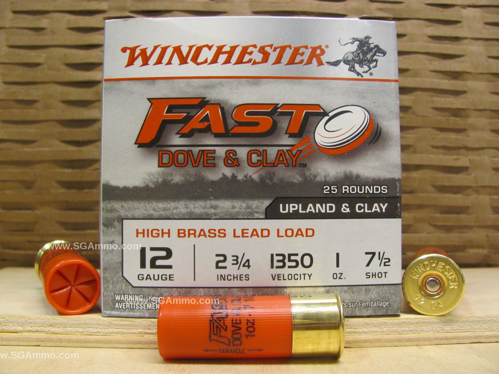 25 Round Box - 12 Gauge 2.75 Inch 1 Ounce 7.5 Shot Winchester High Brass  Lead Load Dove and Clay Ammo - WFD127B