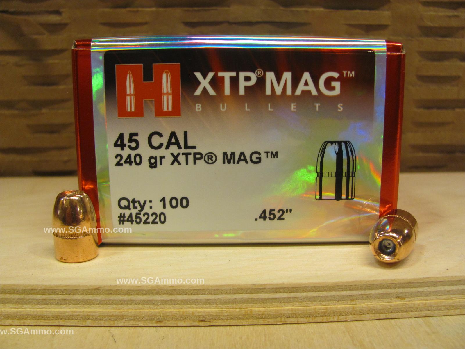100 Count Box - 45 Cal 240 Grain XTP MAG Projectile For Handloading .452