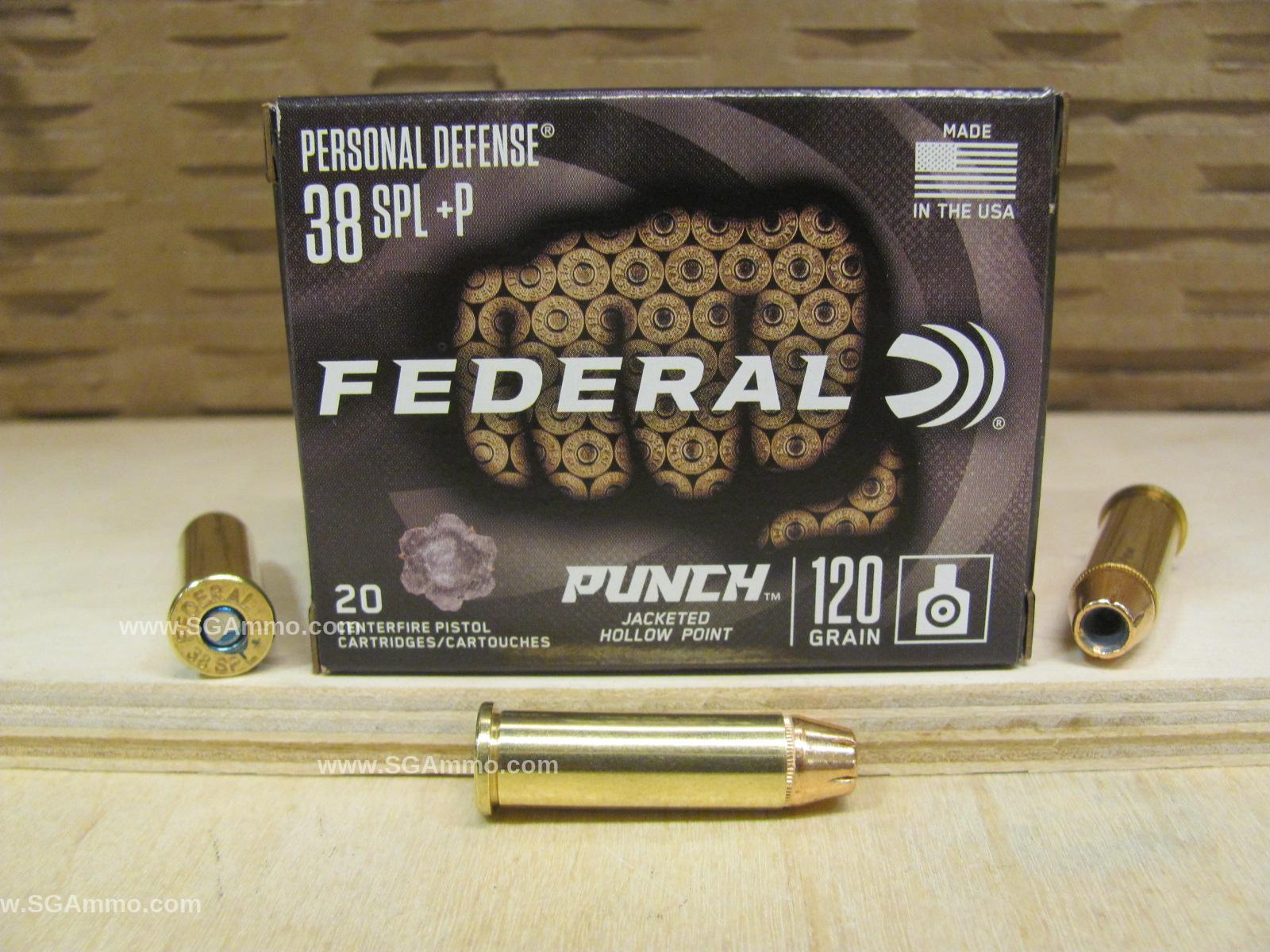 20 Round Box - 38 Special +P 120 Grain Punch Jacketed Hollow Point Federal Ammo - PD38P1